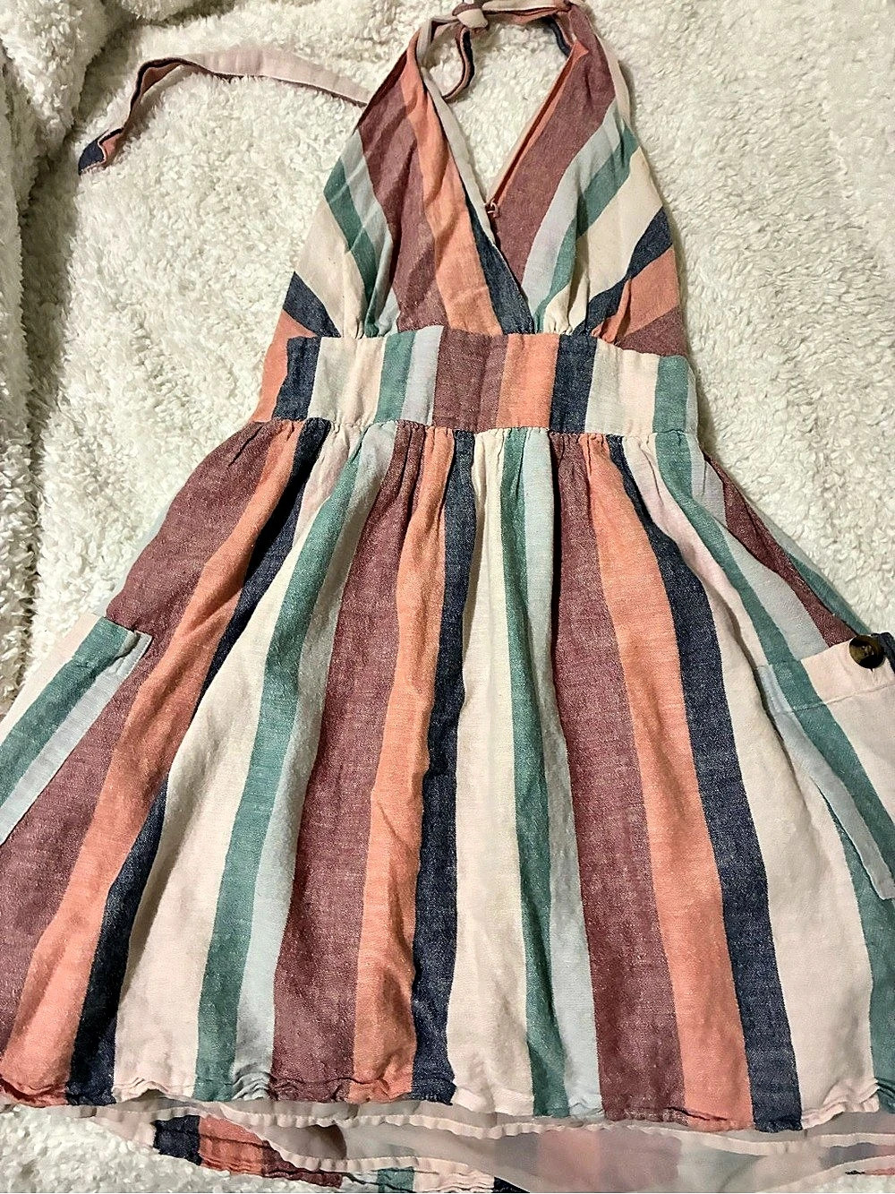 American Eagle Striped Maxi Dress Pink & Green Small